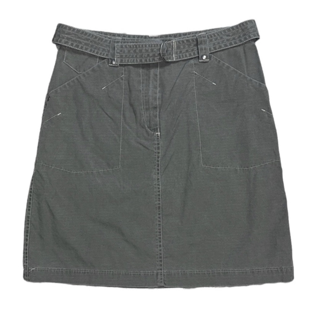LL Bean Green Cotton Ripstop Belted Summer Hiking Outdoor Utility Skirt Size 12